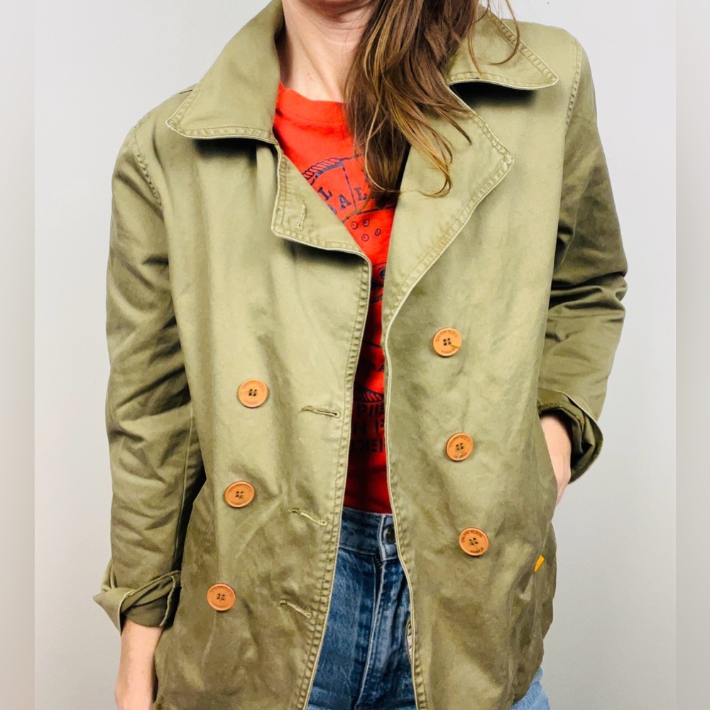 Vintage Calvin Klein Army Green Double-Breasted Pea Coat – Size L